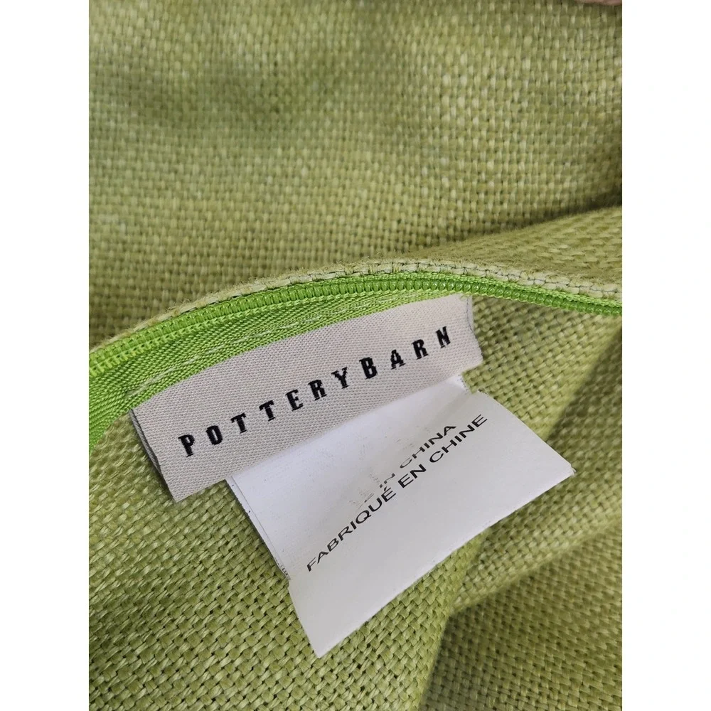 Pottery Barn Pillow Cover 16x26 Green Linen Braided Jute Trim Zip Close Coastal